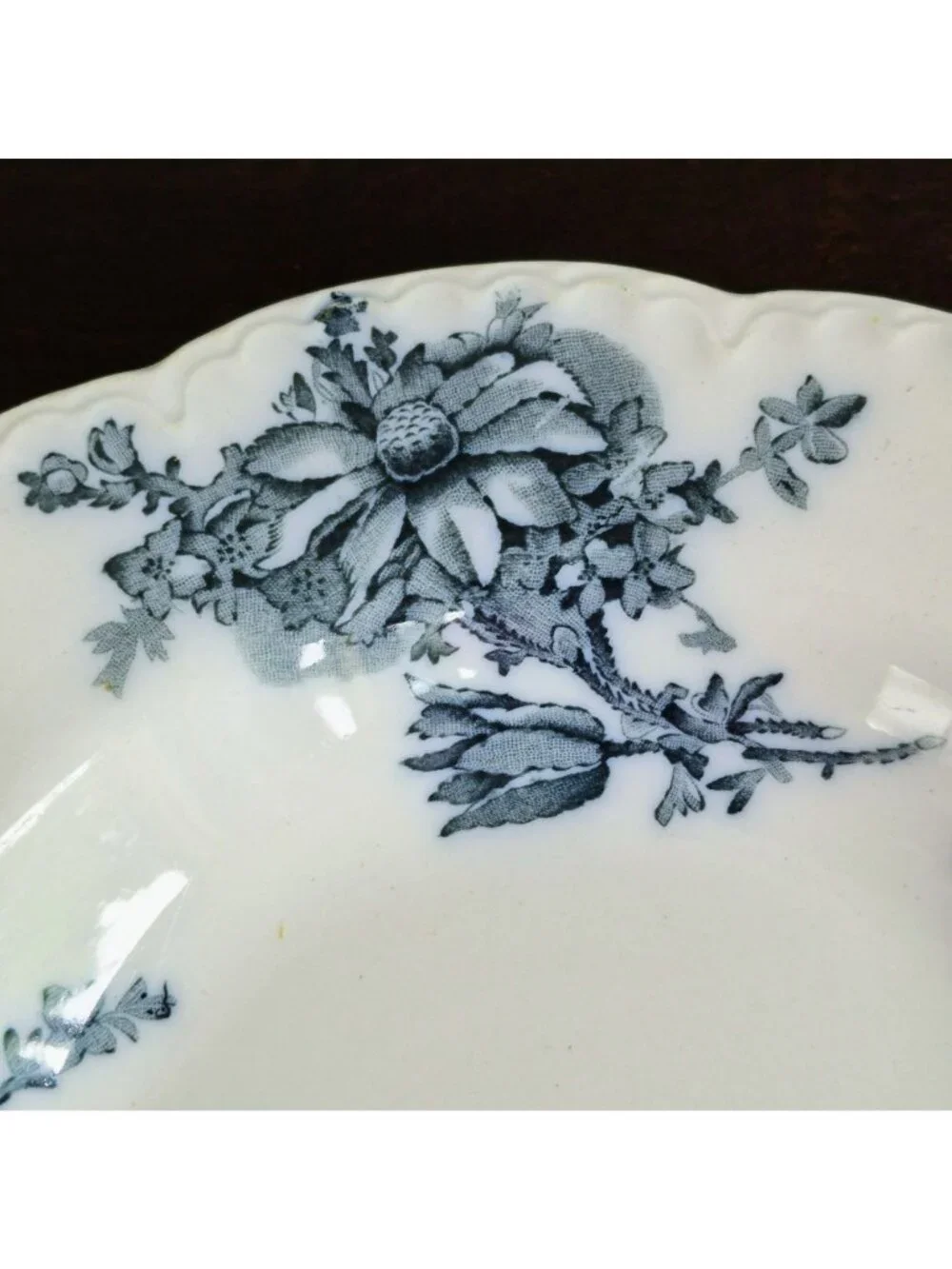 Antique Johnson Brothers Clifton Rimmed Soup Bowl, Blue Floral, Embossed Edge